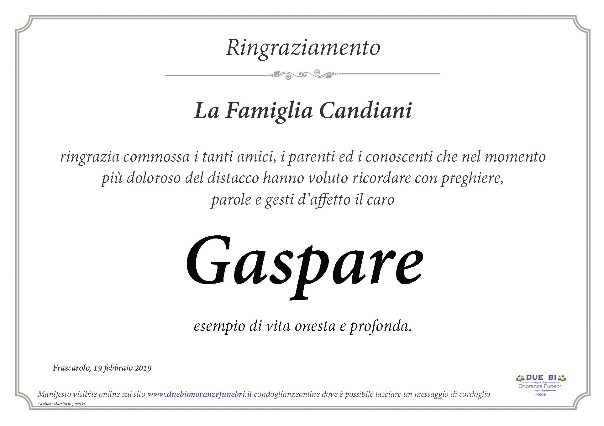 Condoglianzeonline It Il Portale Dedicato Ai Necrologi Candiani Gaspare Due Bi Onoranze Funebri