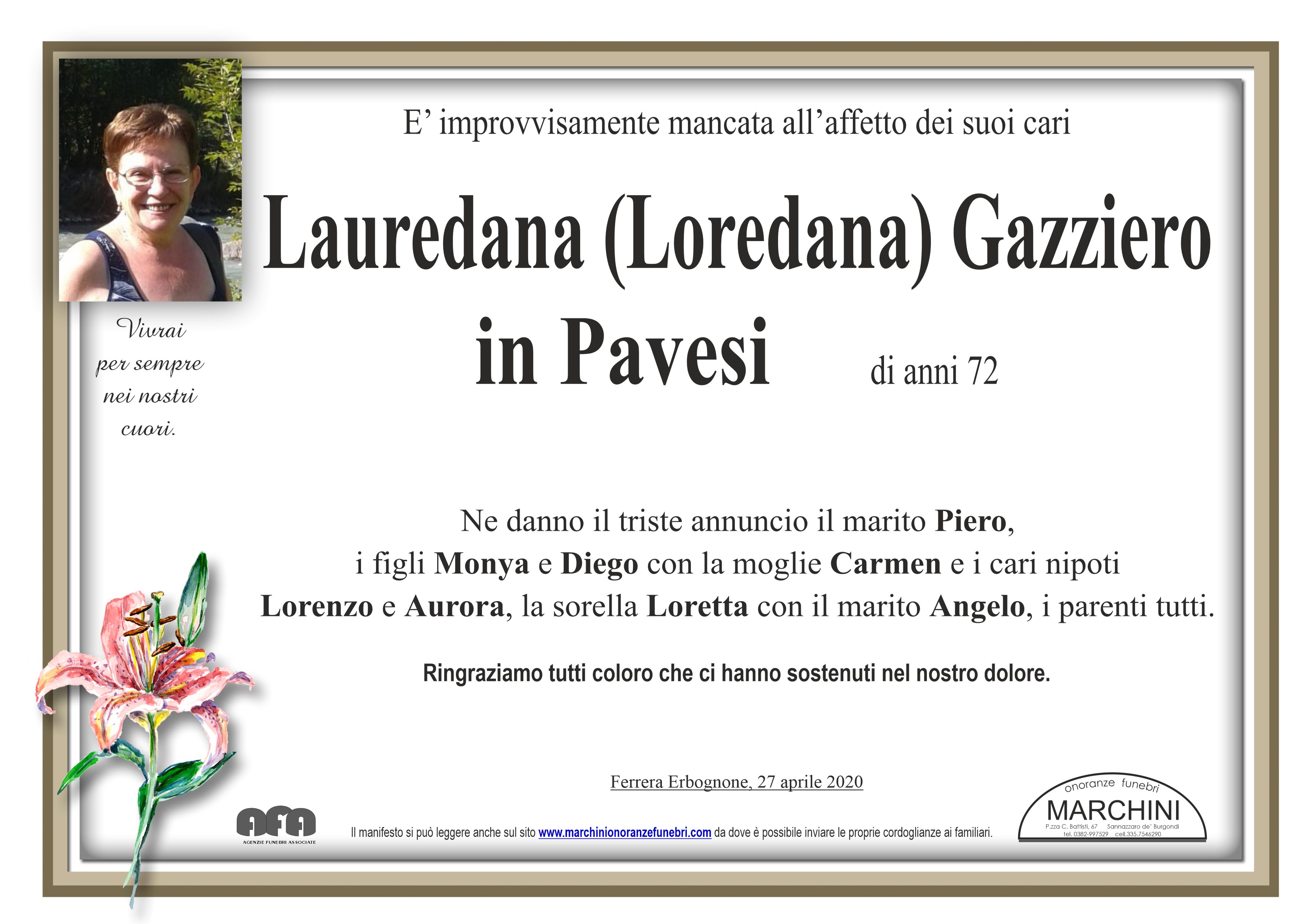 Condoglianzeonline It Il Portale Dedicato Ai Necrologi Gazziero Lauredana Marchini