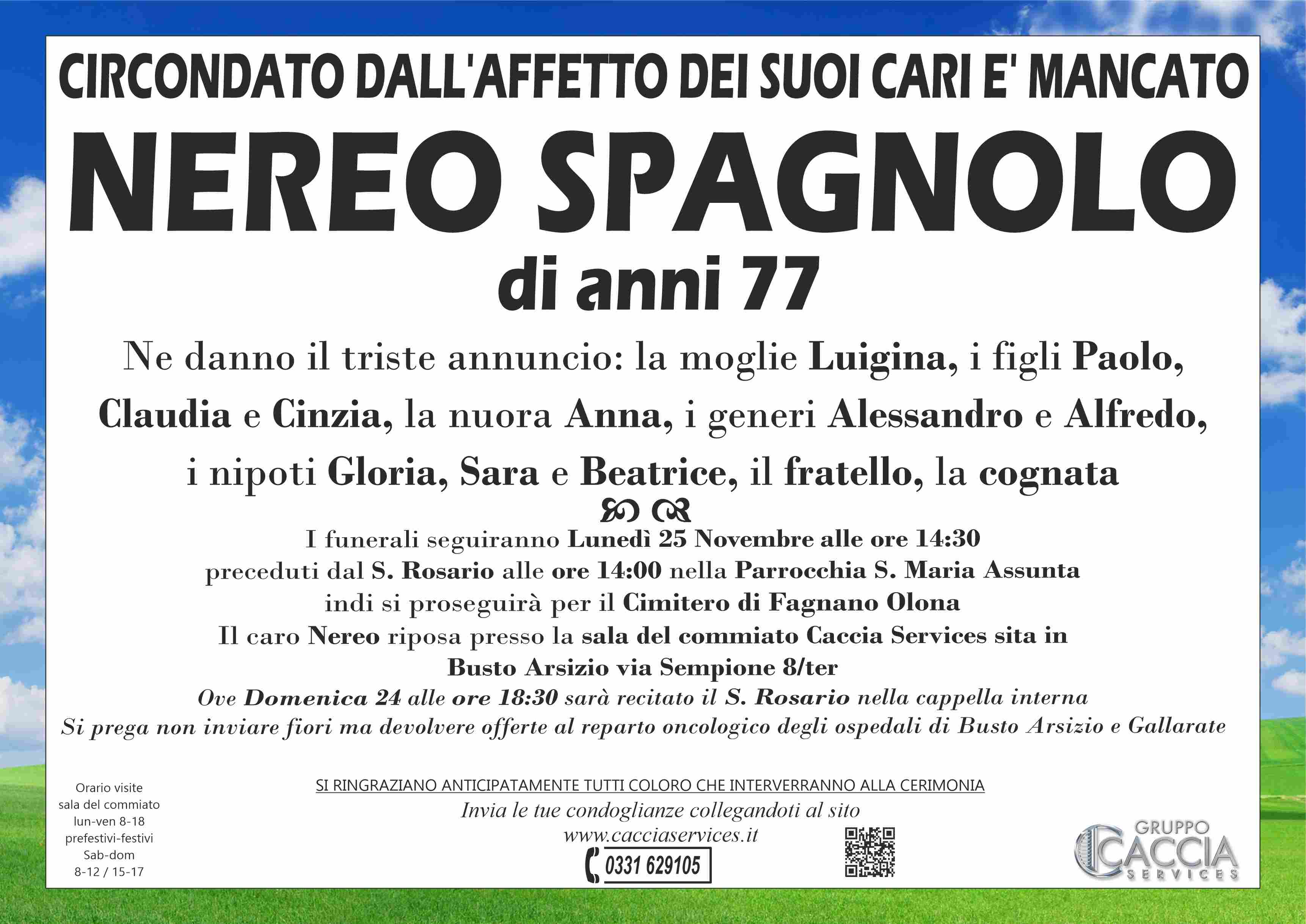 Condoglianzeonline It Il Portale Dedicato Ai Necrologi Spagnolo Nereo Caccia Services Srl